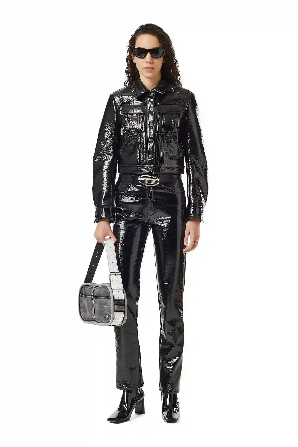 Black Vinyl-effect trucker jacket