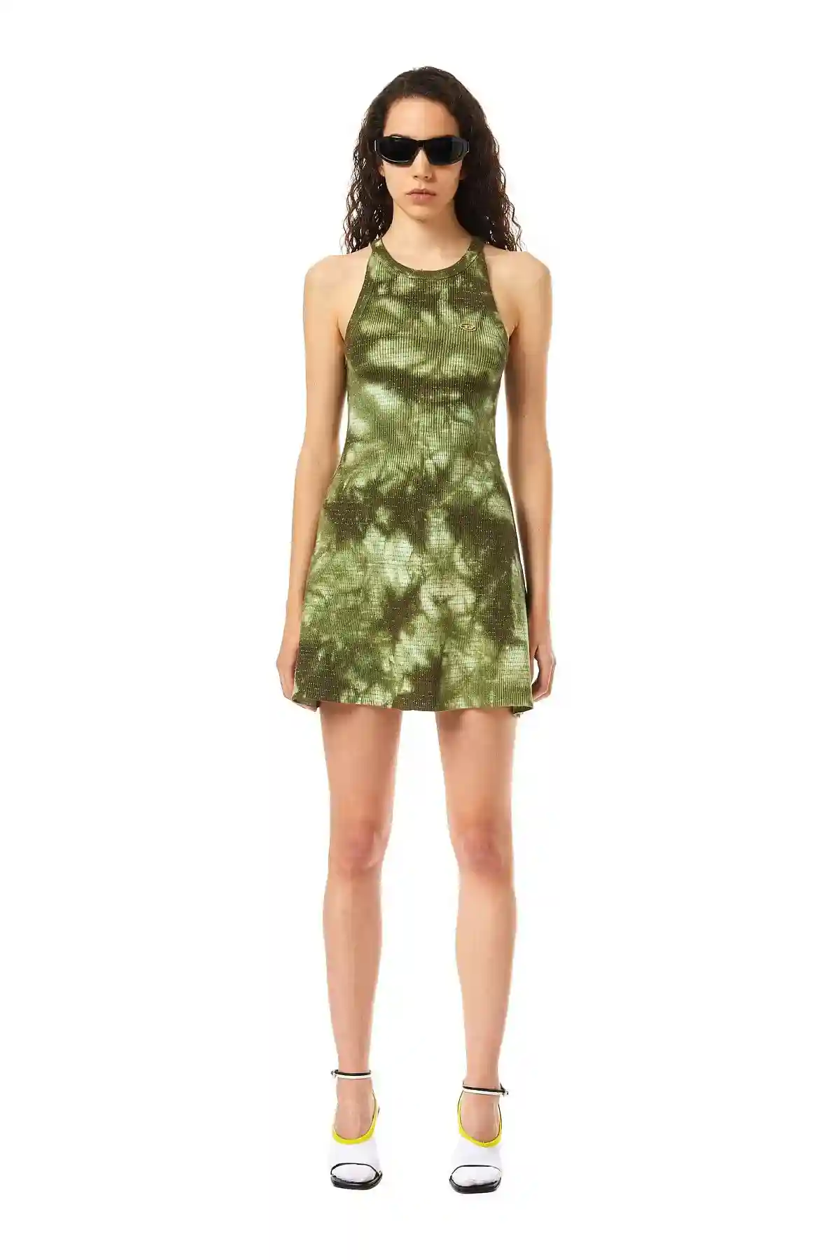 Green Metallic-knit dress with treated effect