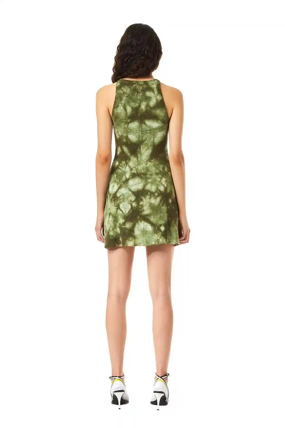 Green Metallic-knit dress with treated effect