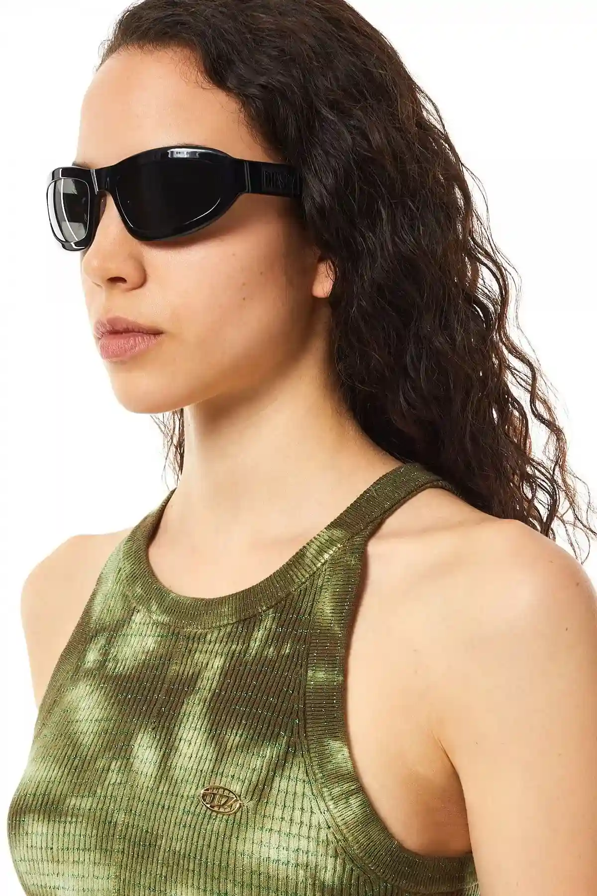 Green Metallic-knit dress with treated effect