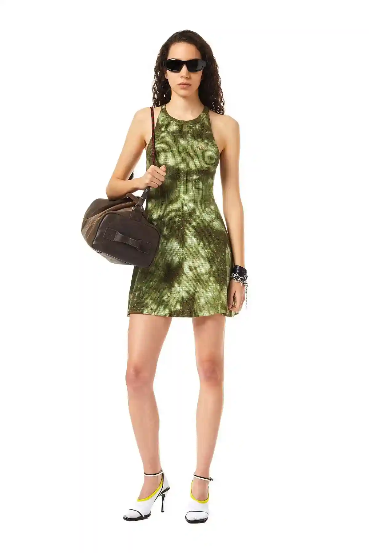 Green Metallic-knit dress with treated effect