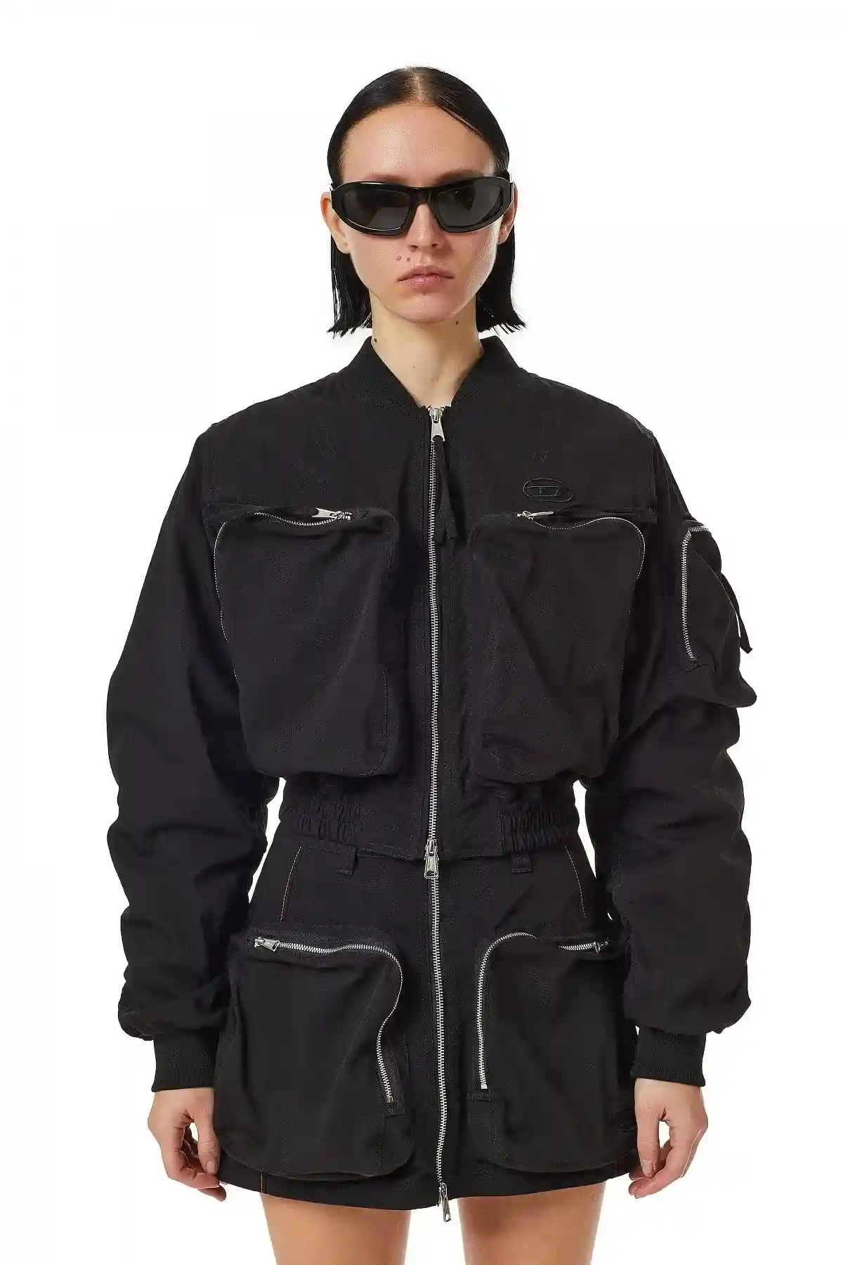 Black Cropped bomber jacket in nylon