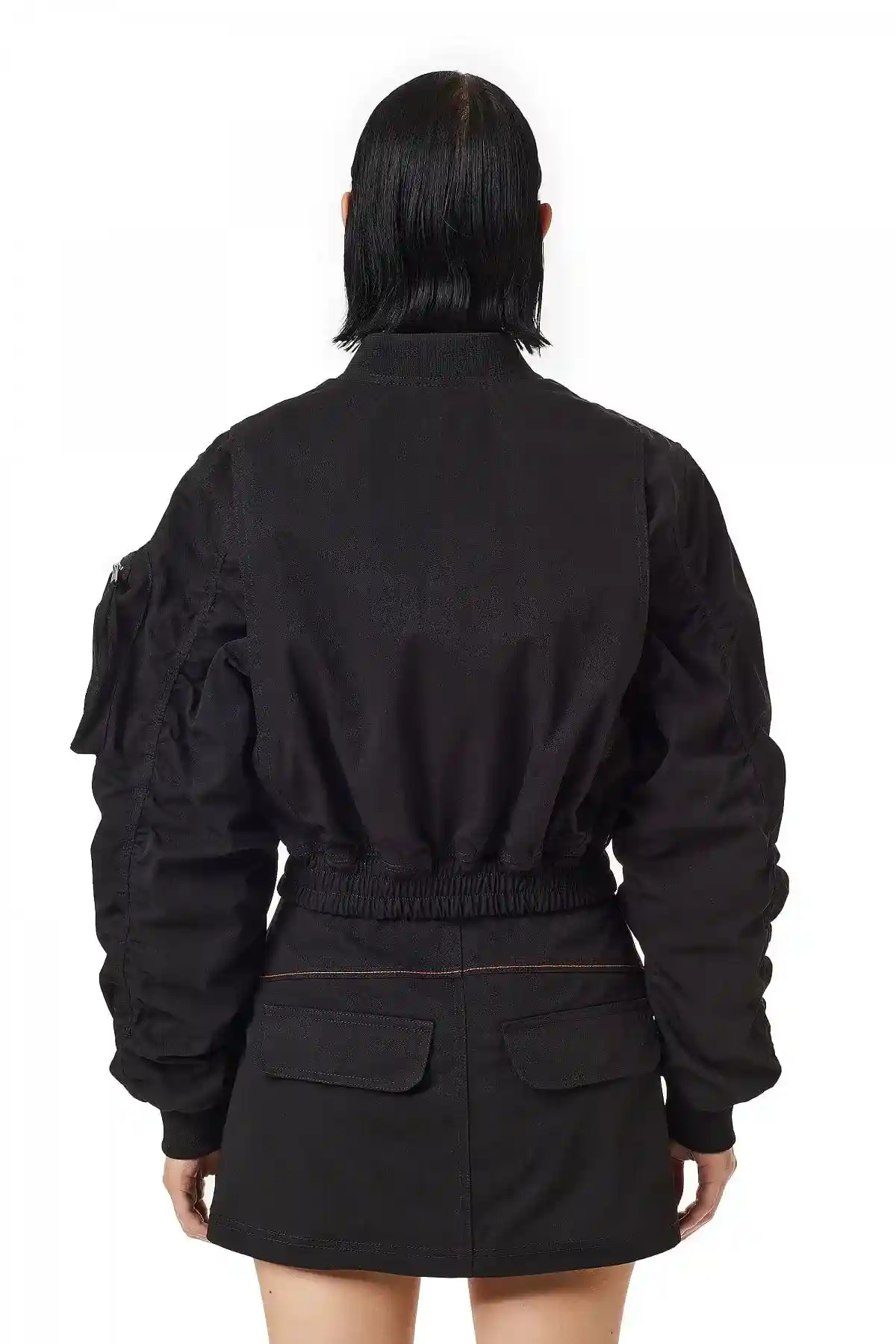 Black Cropped bomber jacket in nylon