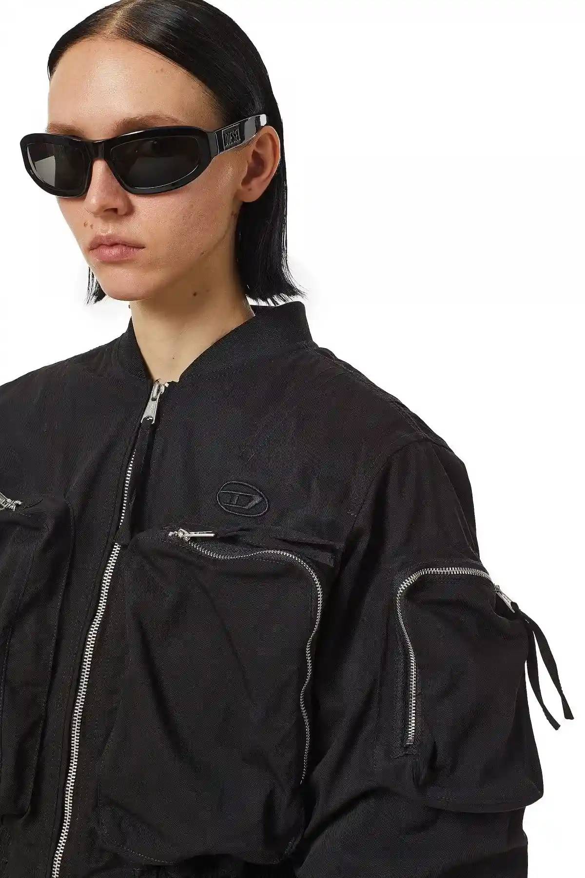 Black Cropped bomber jacket in nylon