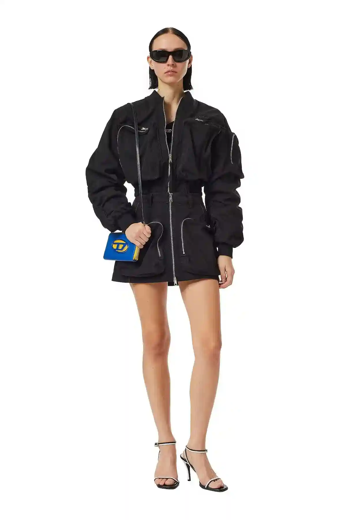 Black Cropped bomber jacket in nylon