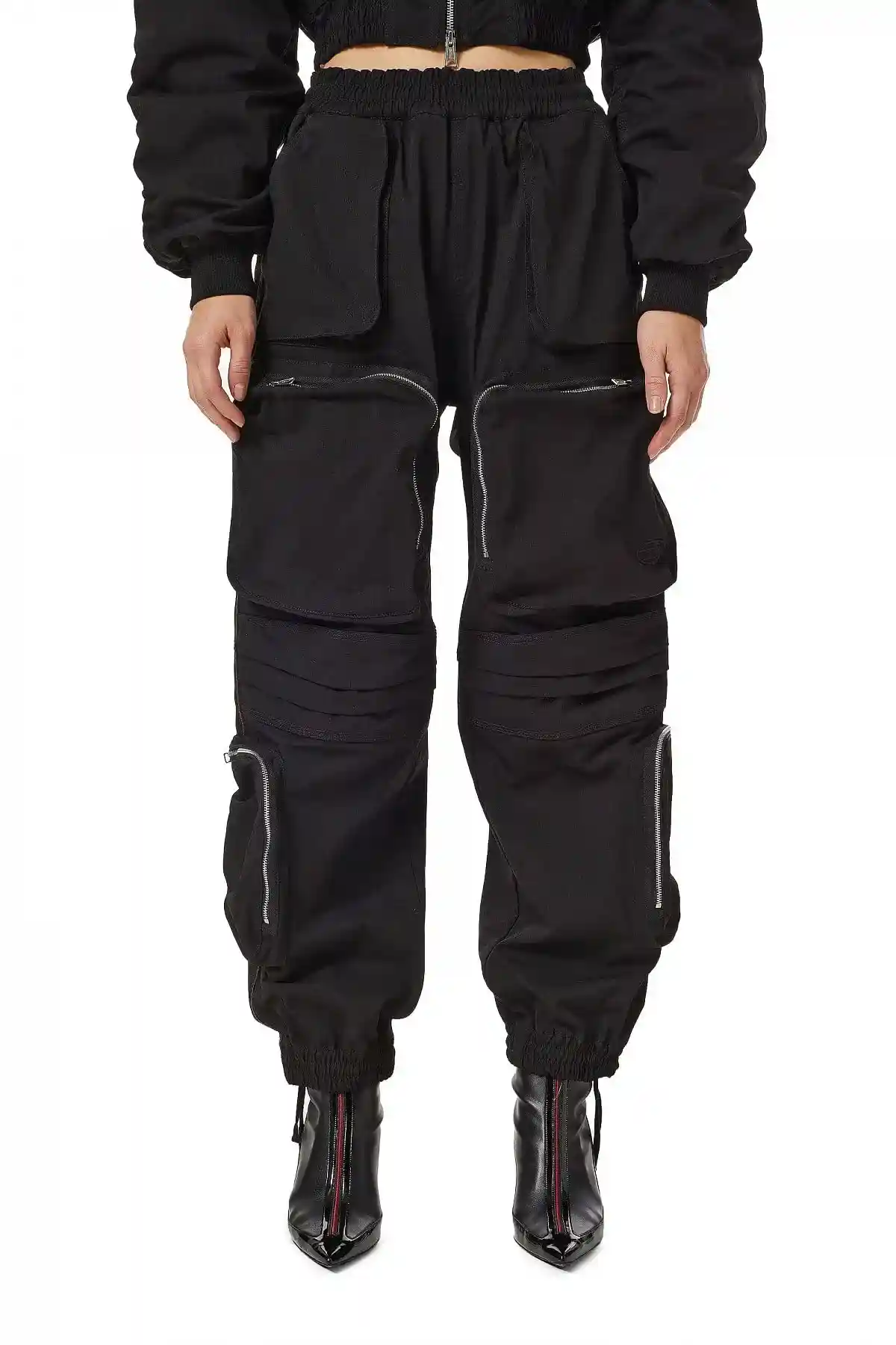 Black Cargo pants in matte nylon