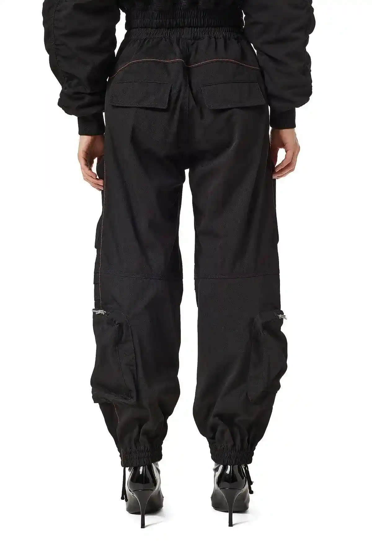Black Cargo pants in matte nylon