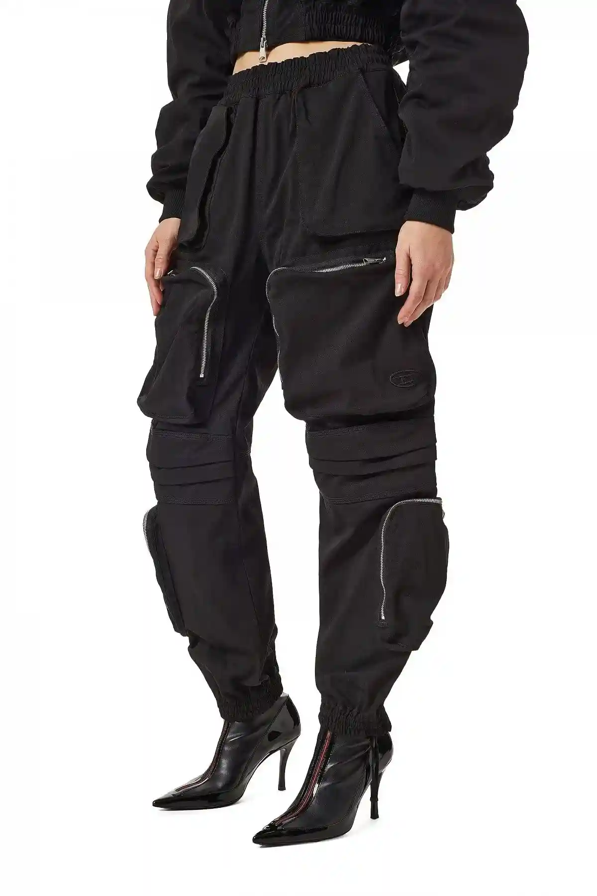 Black Cargo pants in matte nylon