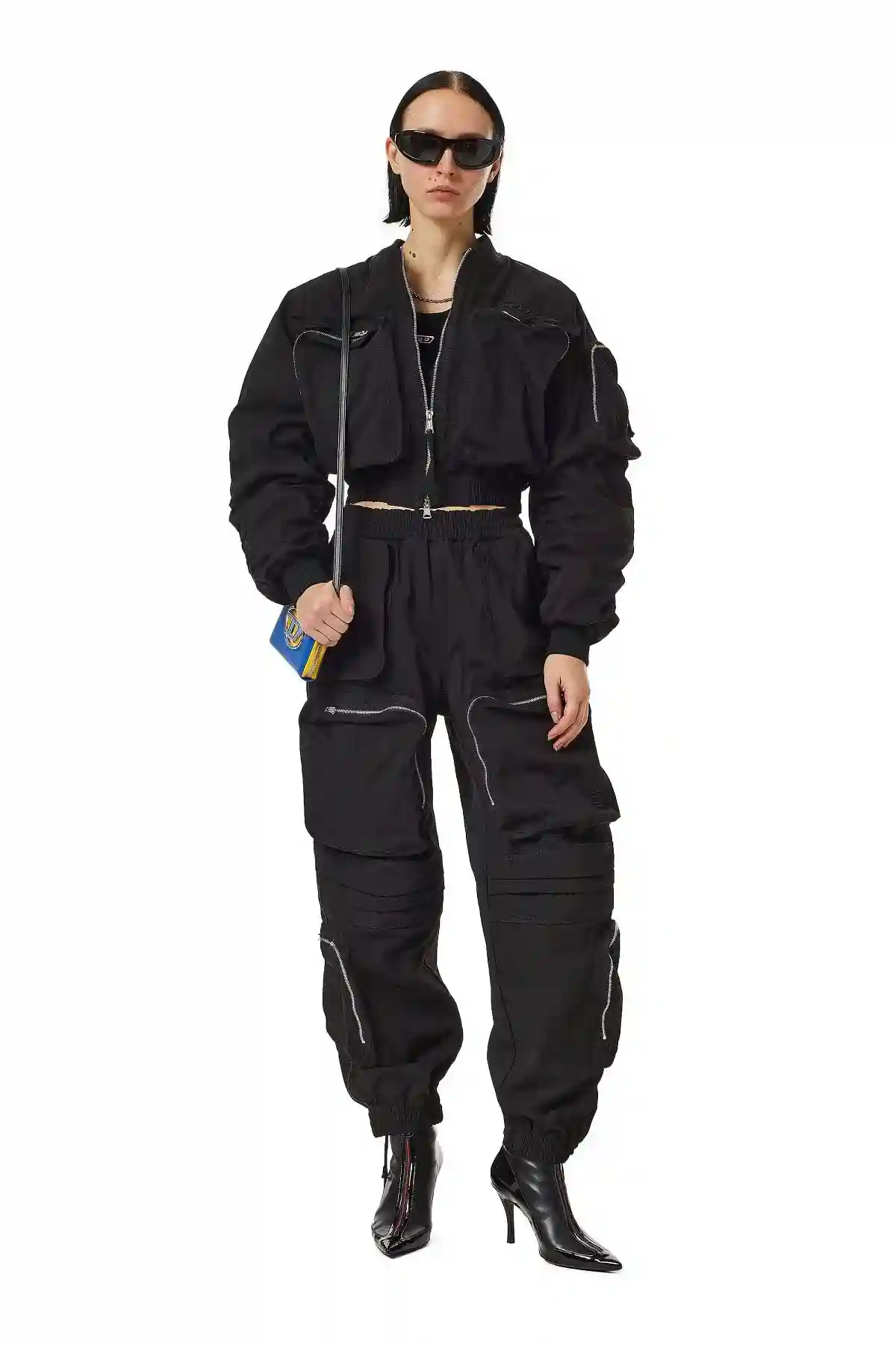 Black Cargo pants in matte nylon