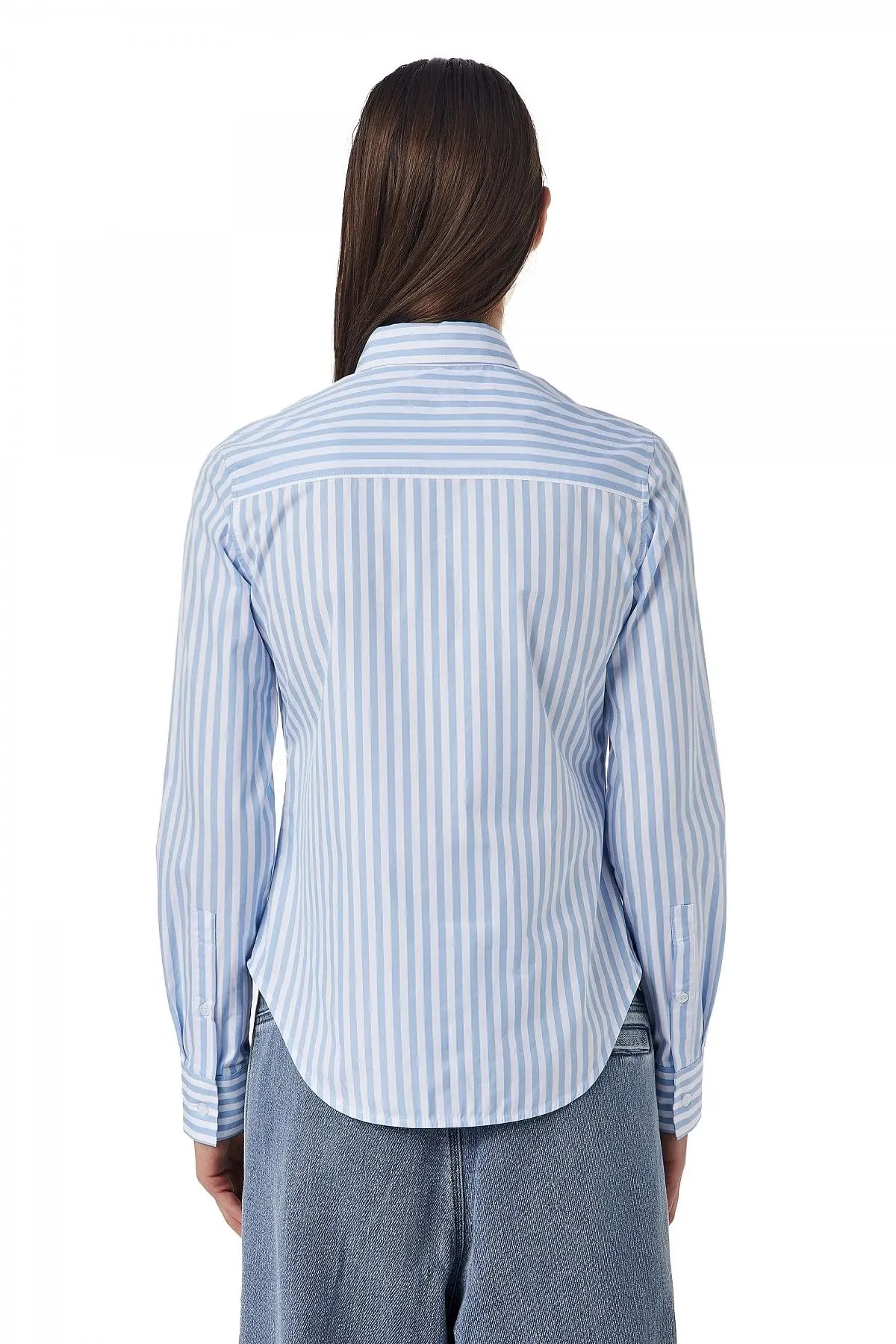 Blue and White Striped shirt with collar logo