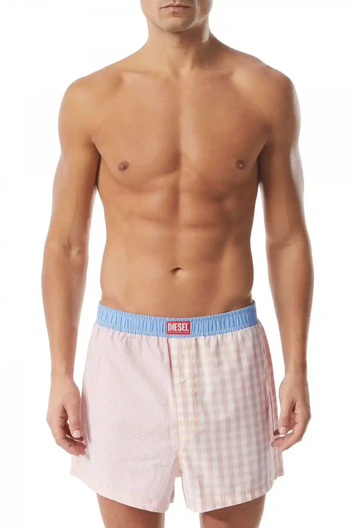 Pink Poplin boxers with mixed checks