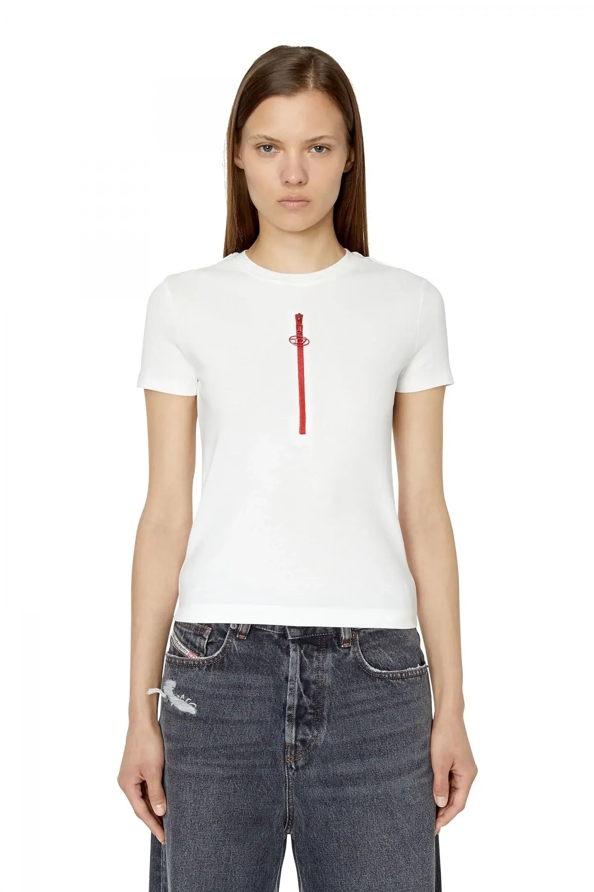 White and Red T-shirt with zip