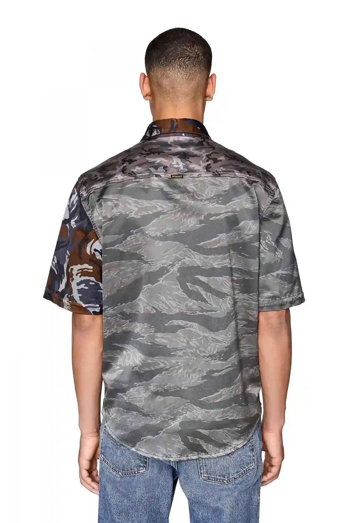 Brown and Grey Shirt in mixed camo satin