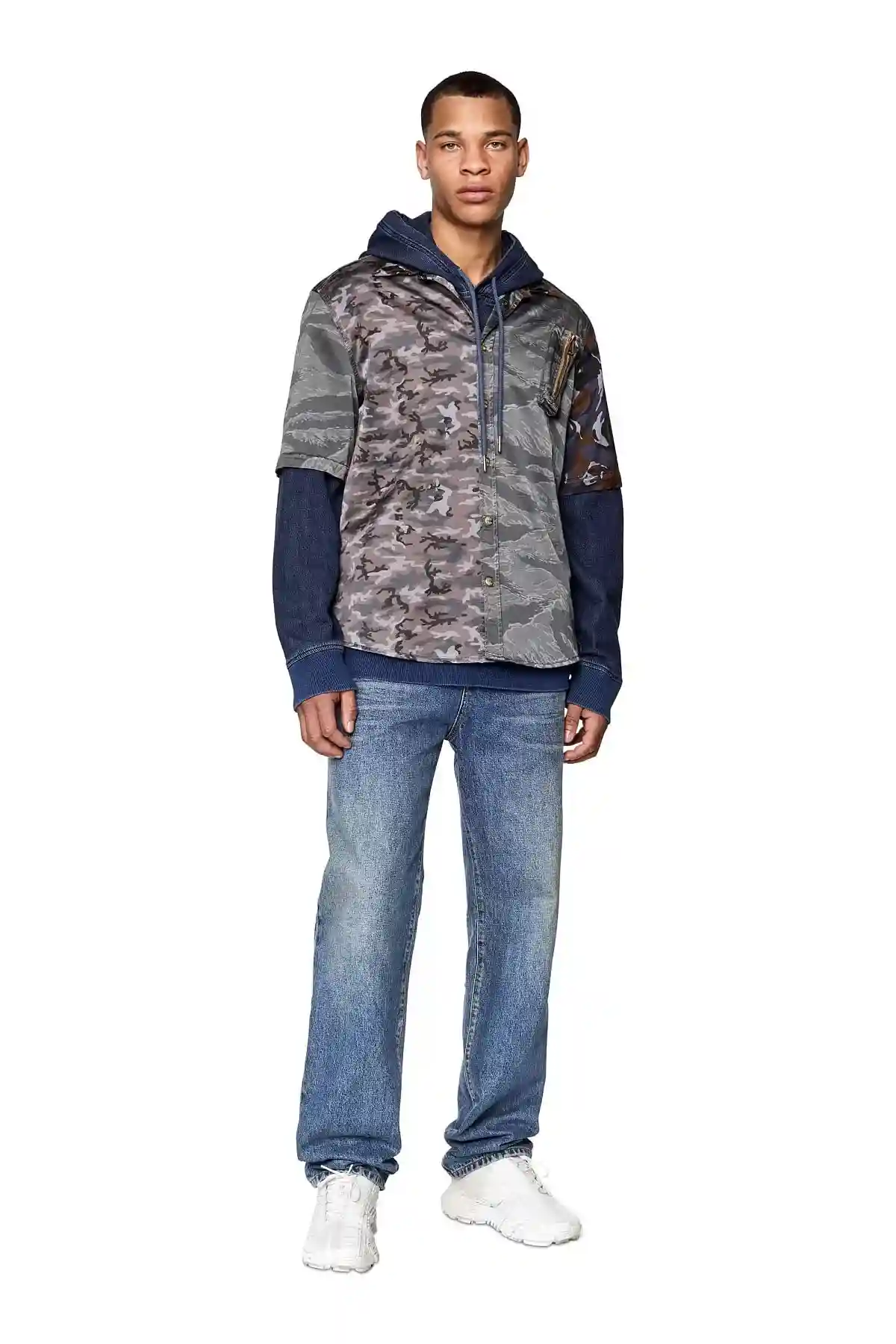 Brown and Grey Shirt in mixed camo satin