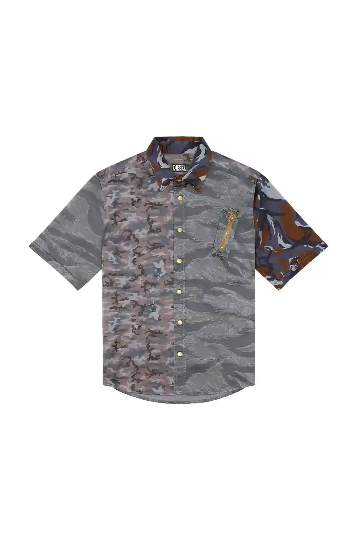 Brown and Grey Shirt in mixed camo satin
