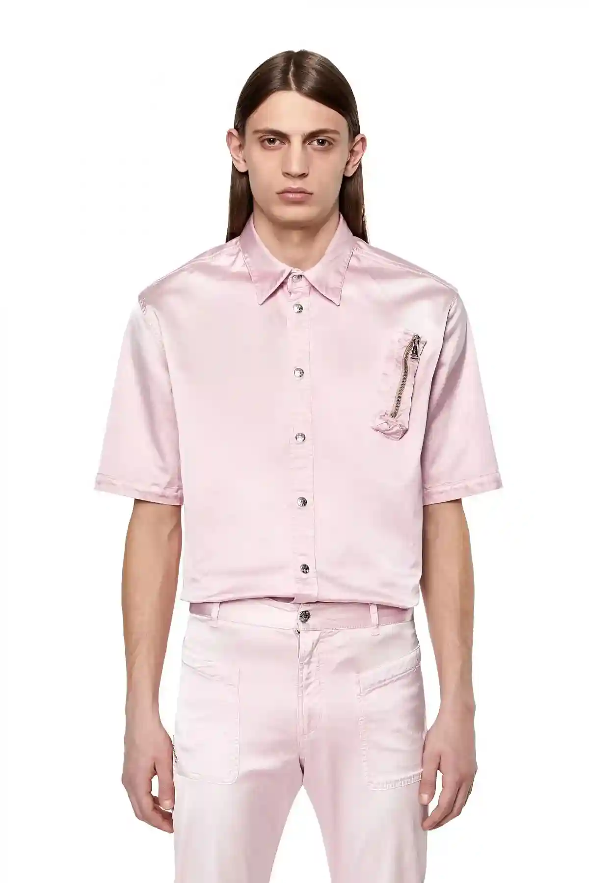 Pink Shirt in stretch satin