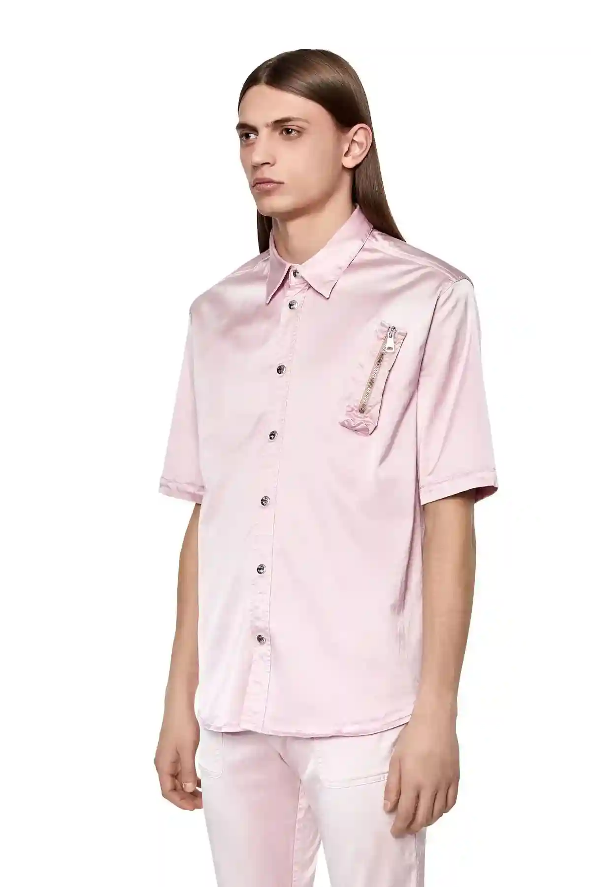 Pink Shirt in stretch satin