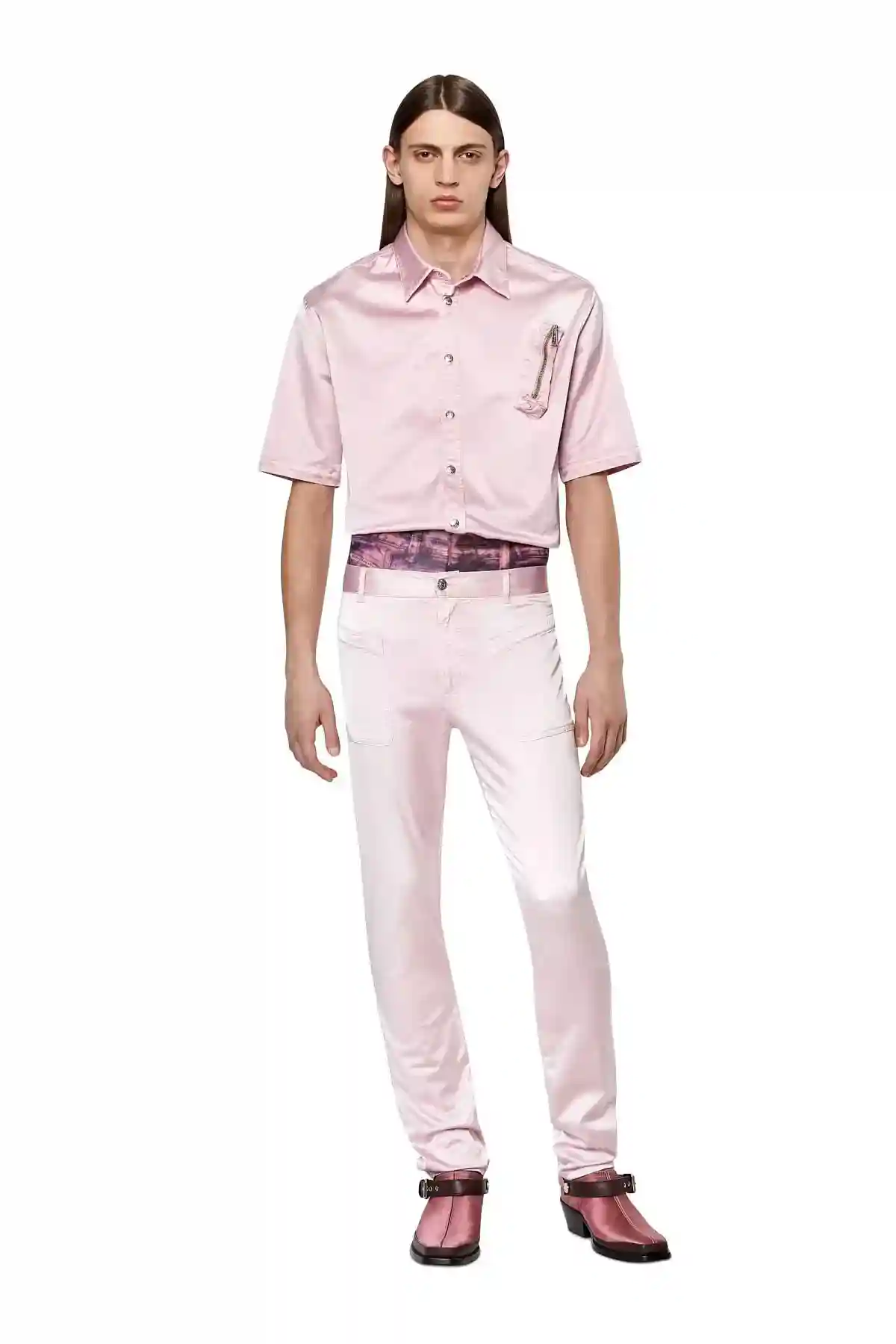 Pink Shirt in stretch satin