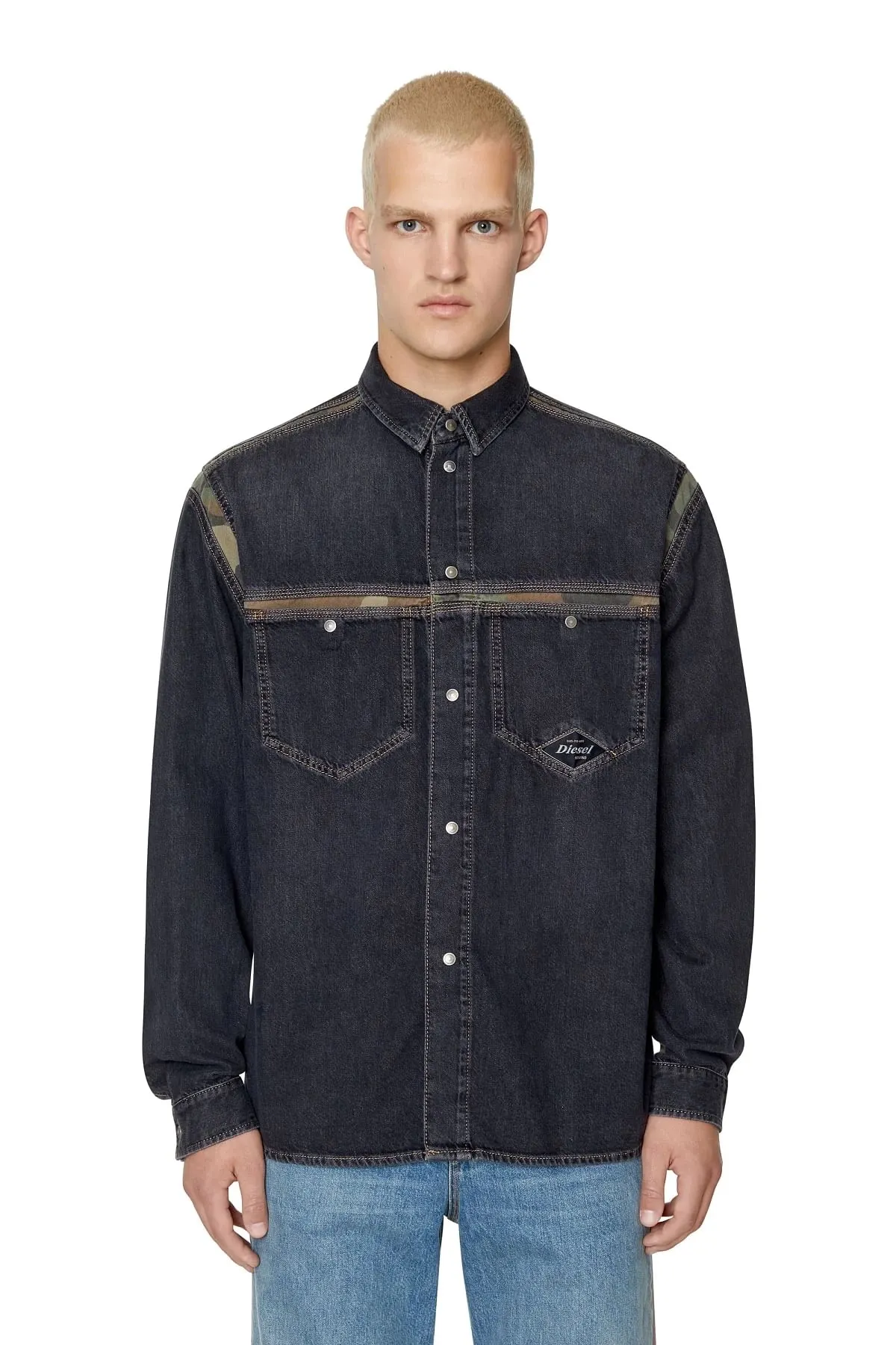 Black Denim shirt with camo inserts