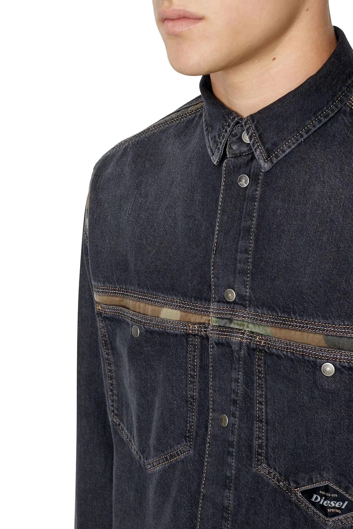 Black Denim shirt with camo inserts