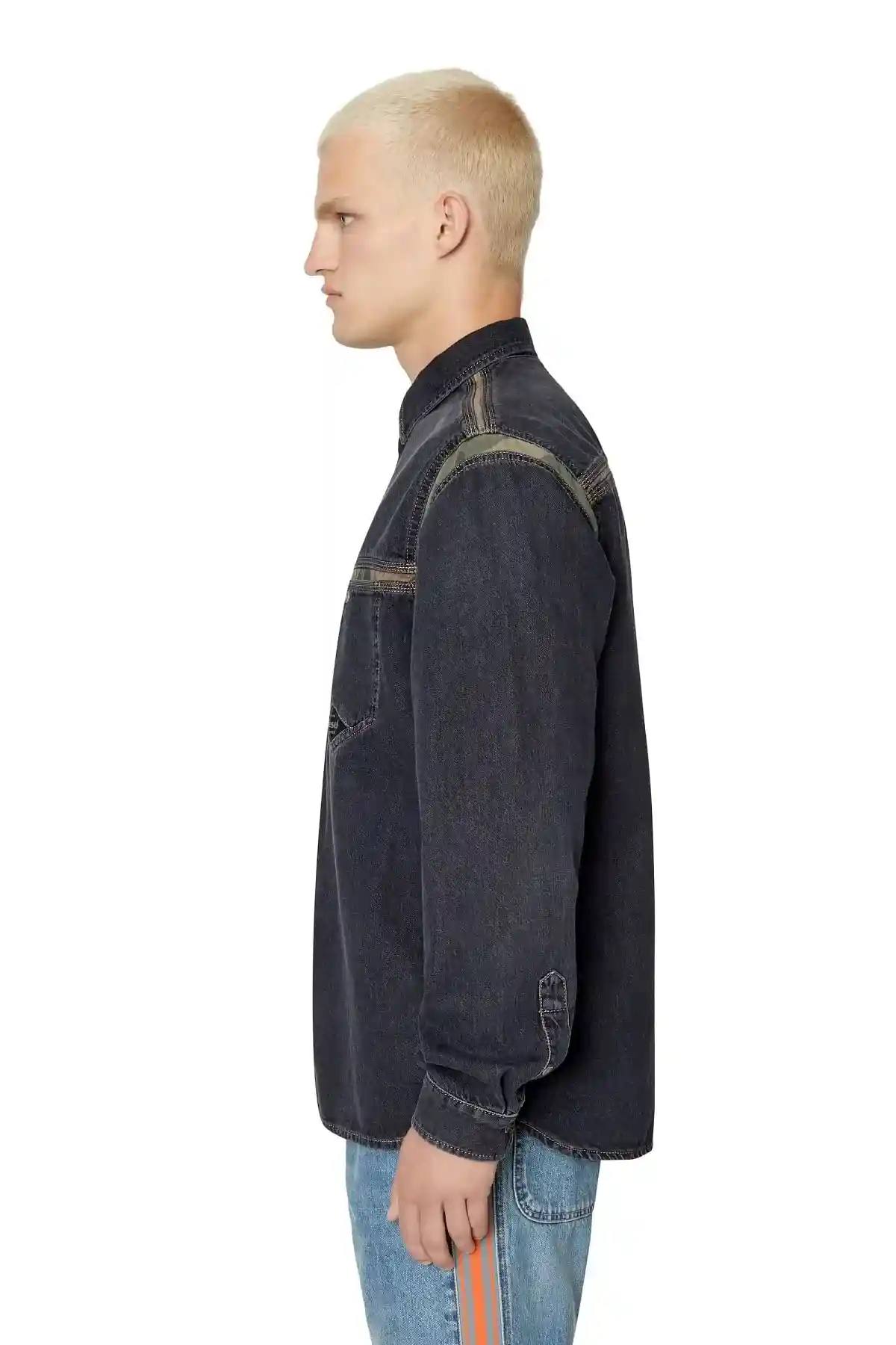 Black Denim shirt with camo inserts