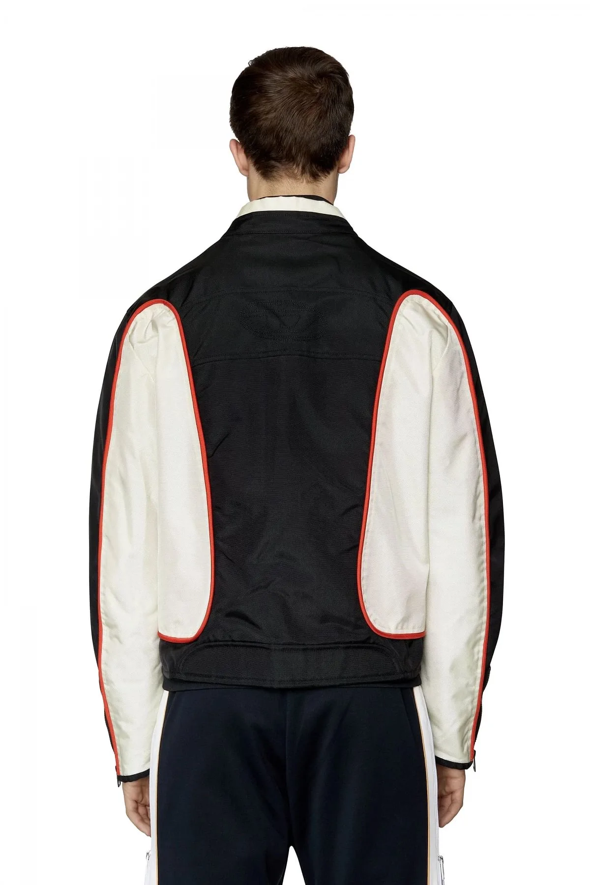 Black and White Biker jacket in colour-block nylon