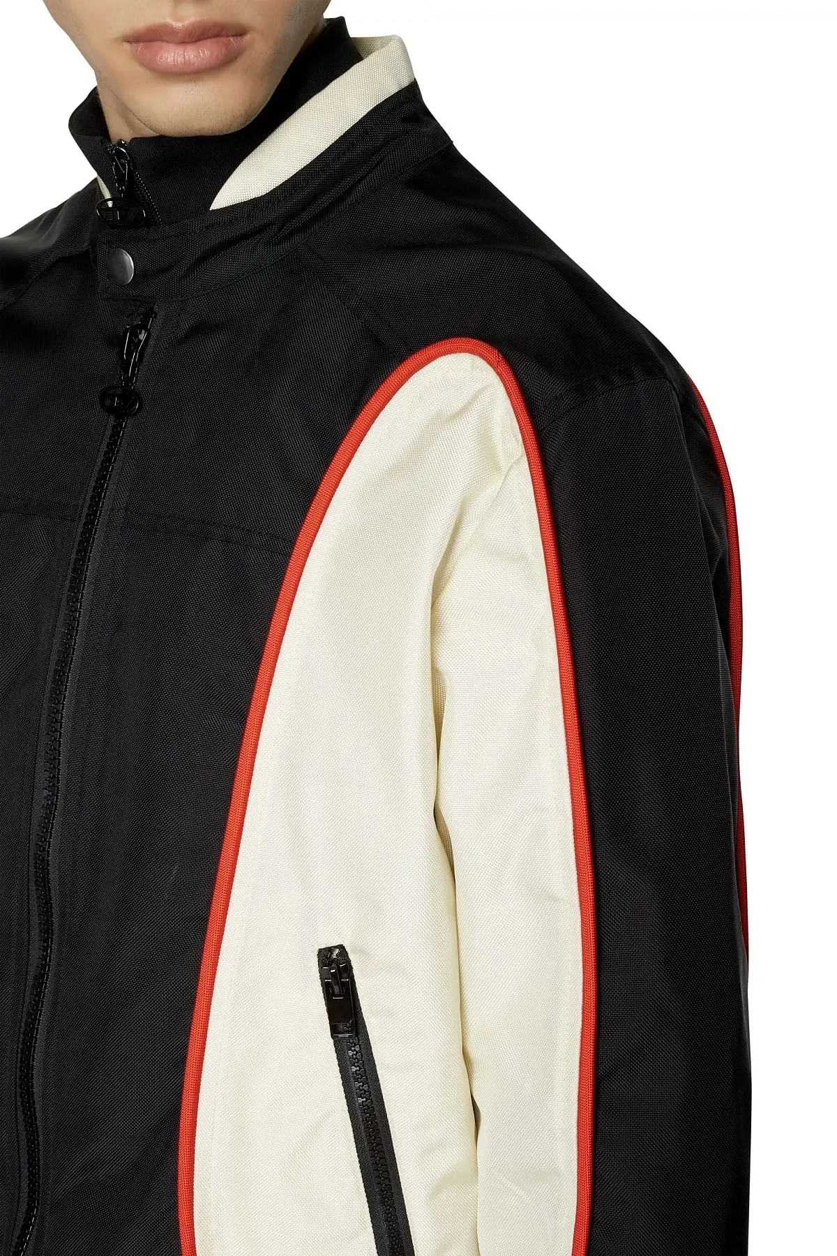 Black and White Biker jacket in colour-block nylon