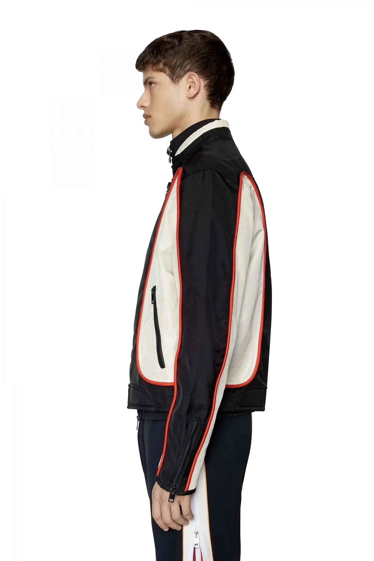 Black and White Biker jacket in colour-block nylon
