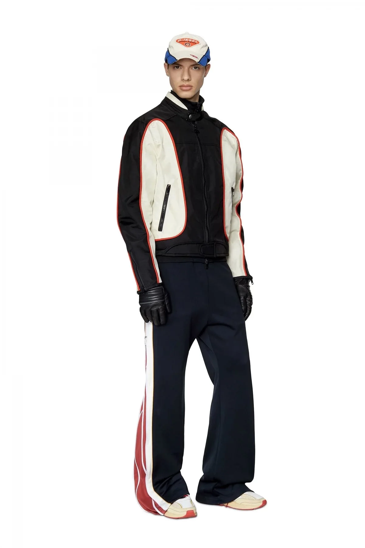 Black and White Biker jacket in colour-block nylon