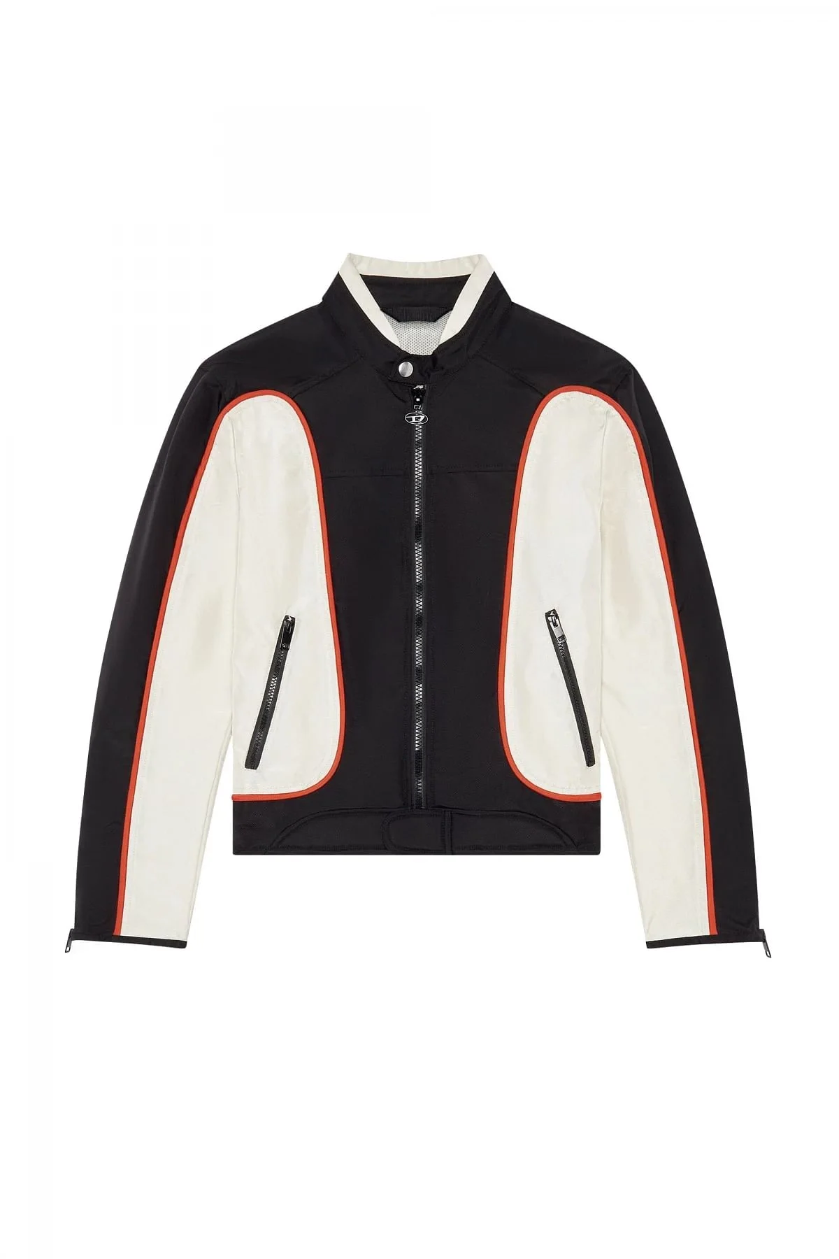 Black and White Biker jacket in colour-block nylon