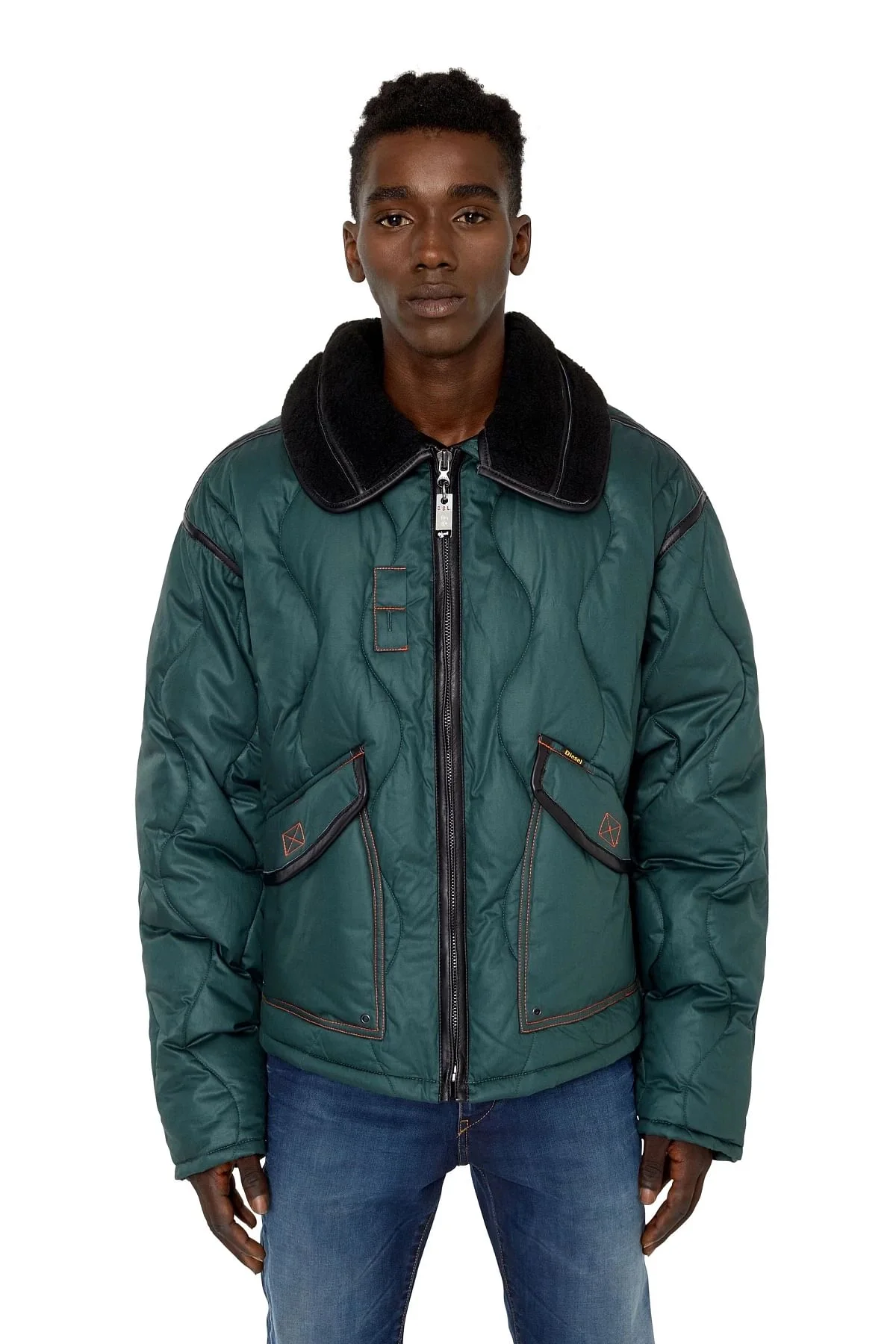 Green Quilted padded jacket with contrast trims