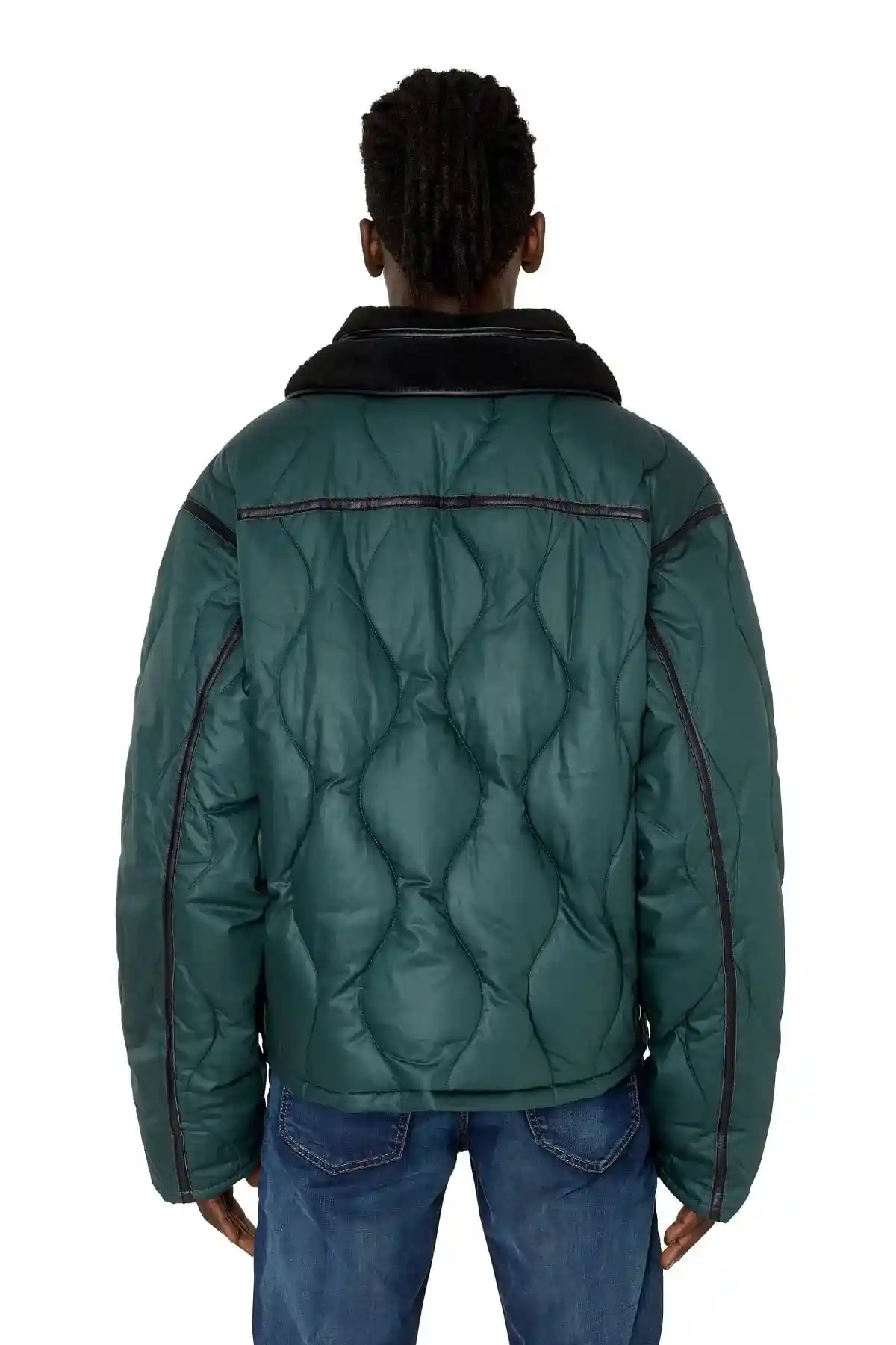 Green Quilted padded jacket with contrast trims