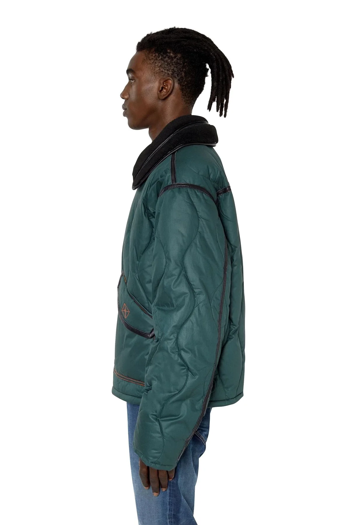 Green Quilted padded jacket with contrast trims