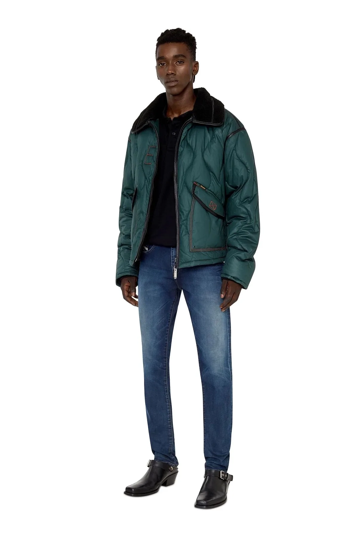 Green Quilted padded jacket with contrast trims
