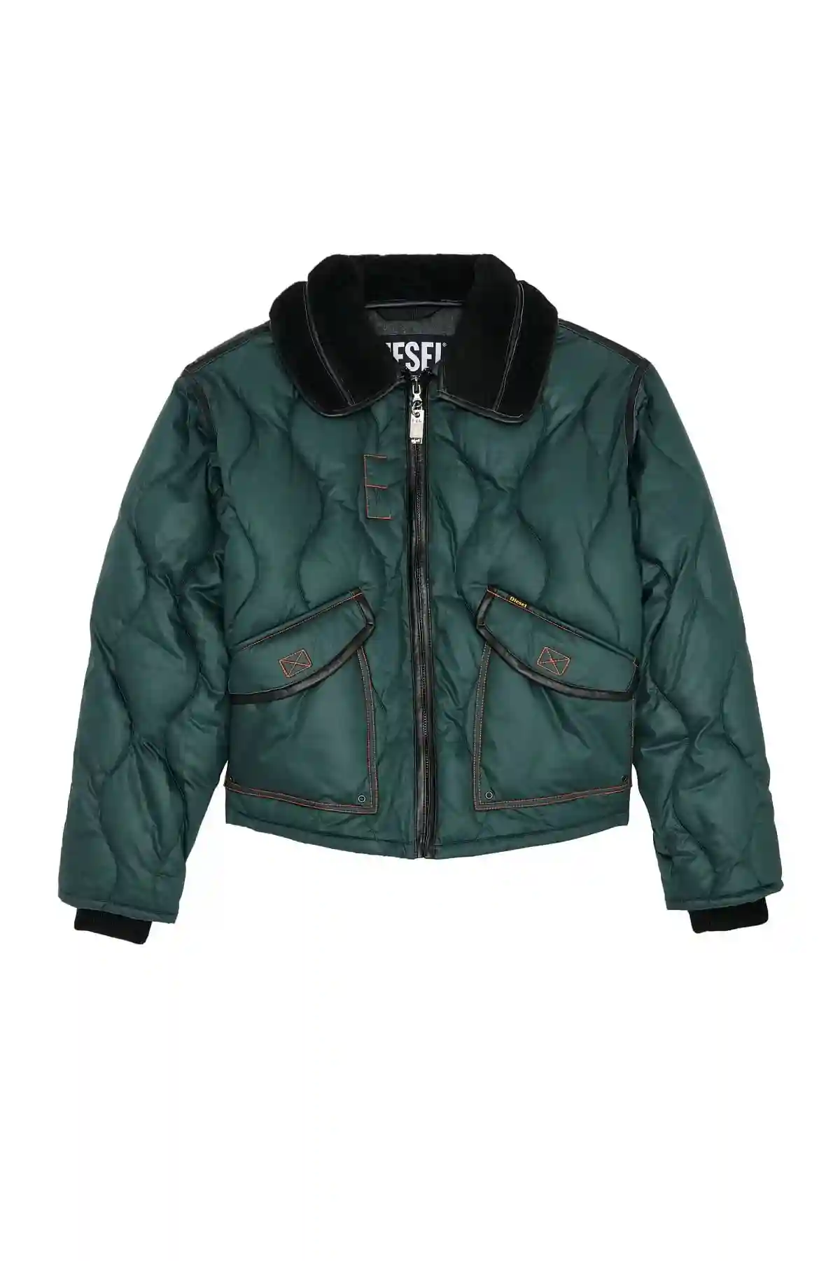 Green Quilted padded jacket with contrast trims