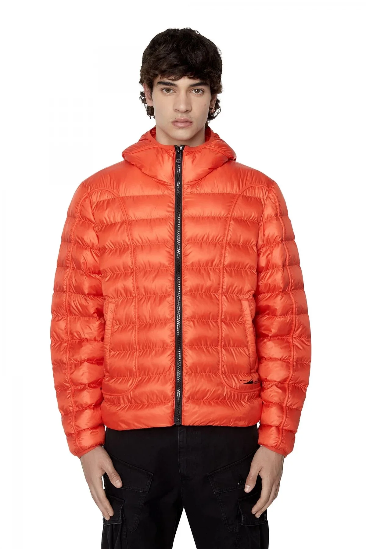 Orange Hooded puffer jacket