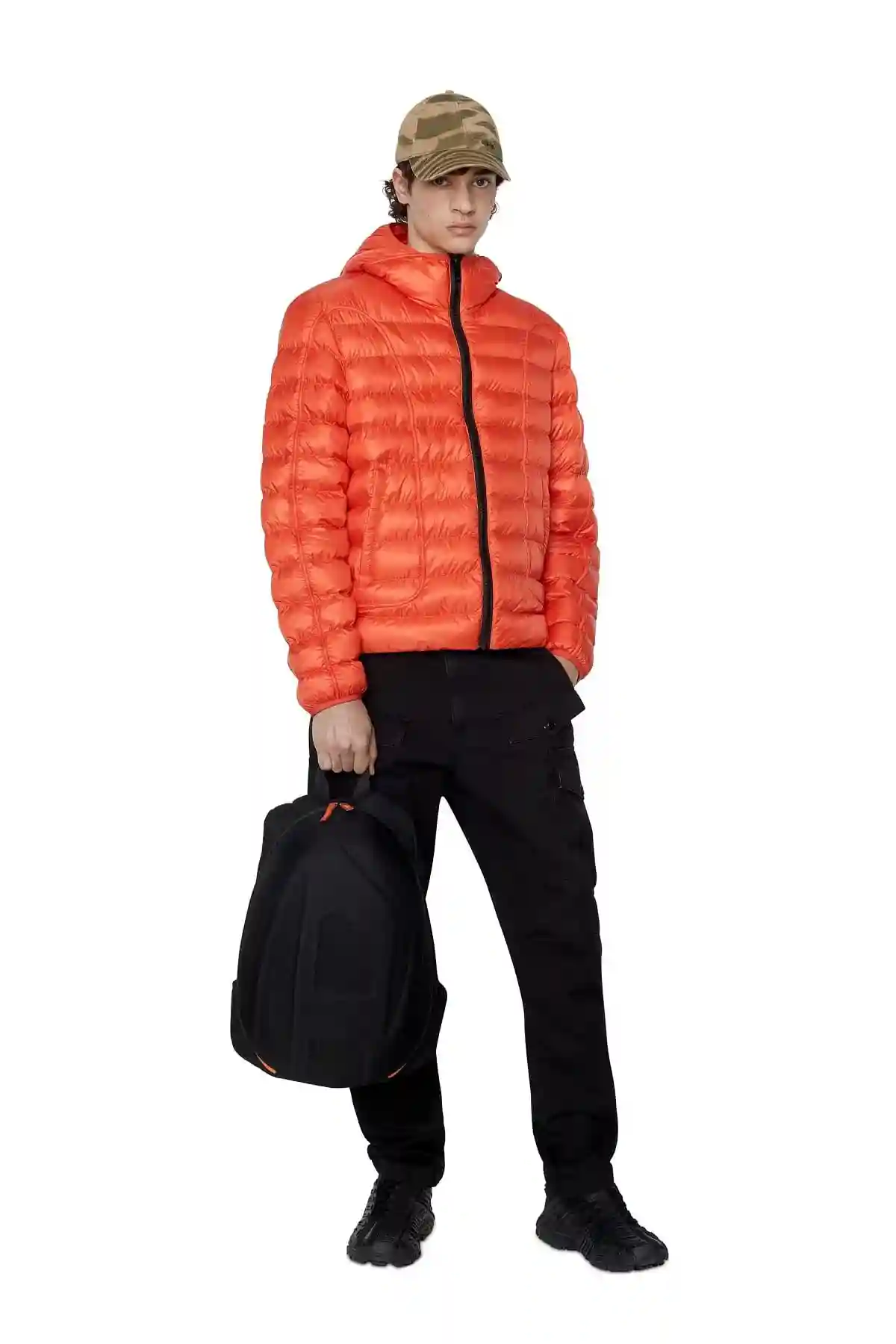 Orange Hooded puffer jacket