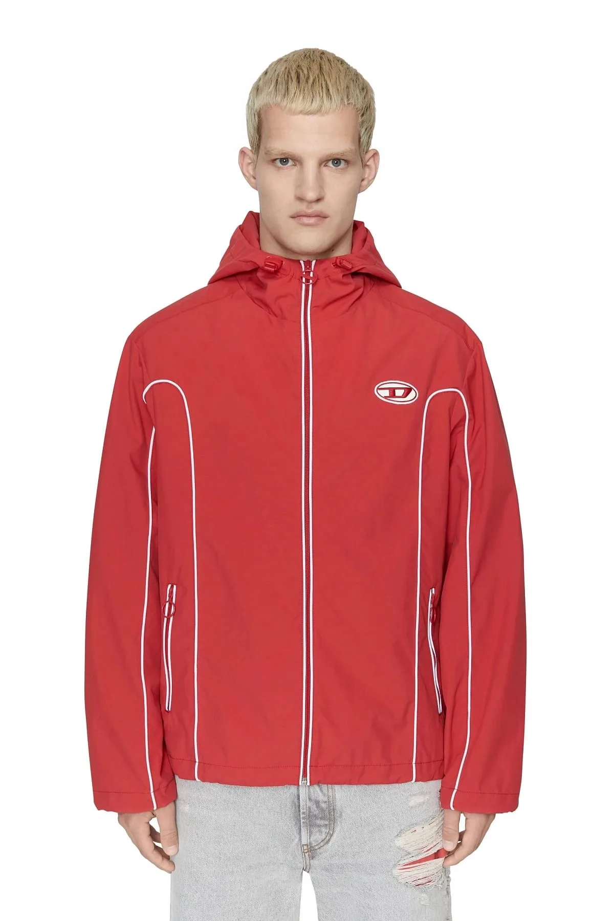 Red Windbreaker with contrast piping Jacket