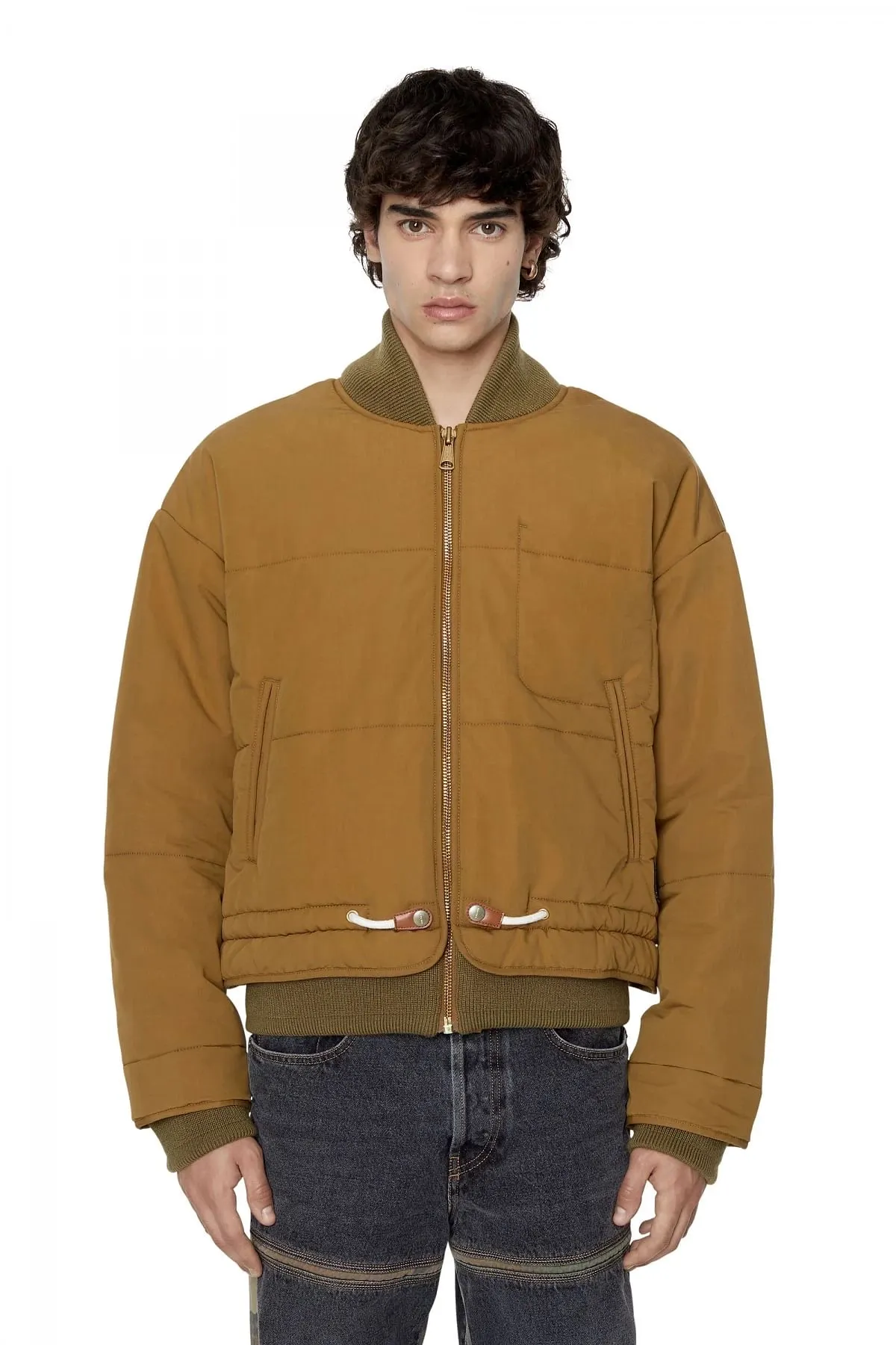 Green Padded bomber jacket in peached twill
