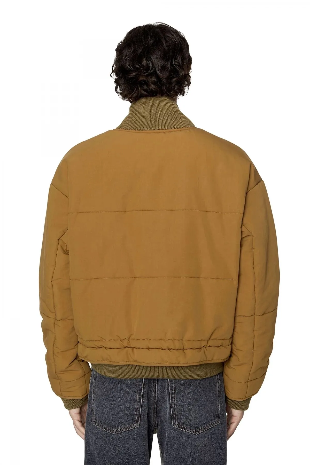 Green Padded bomber jacket in peached twill