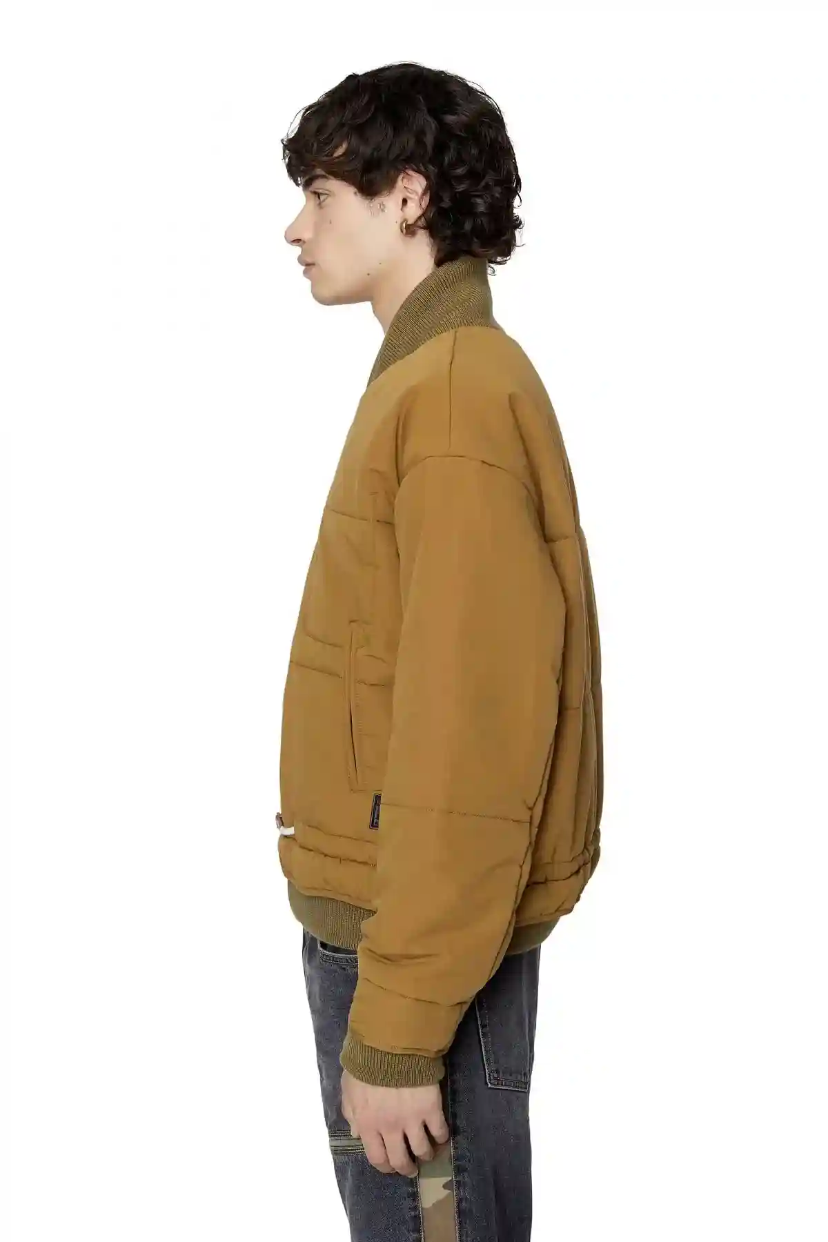 Green Padded bomber jacket in peached twill