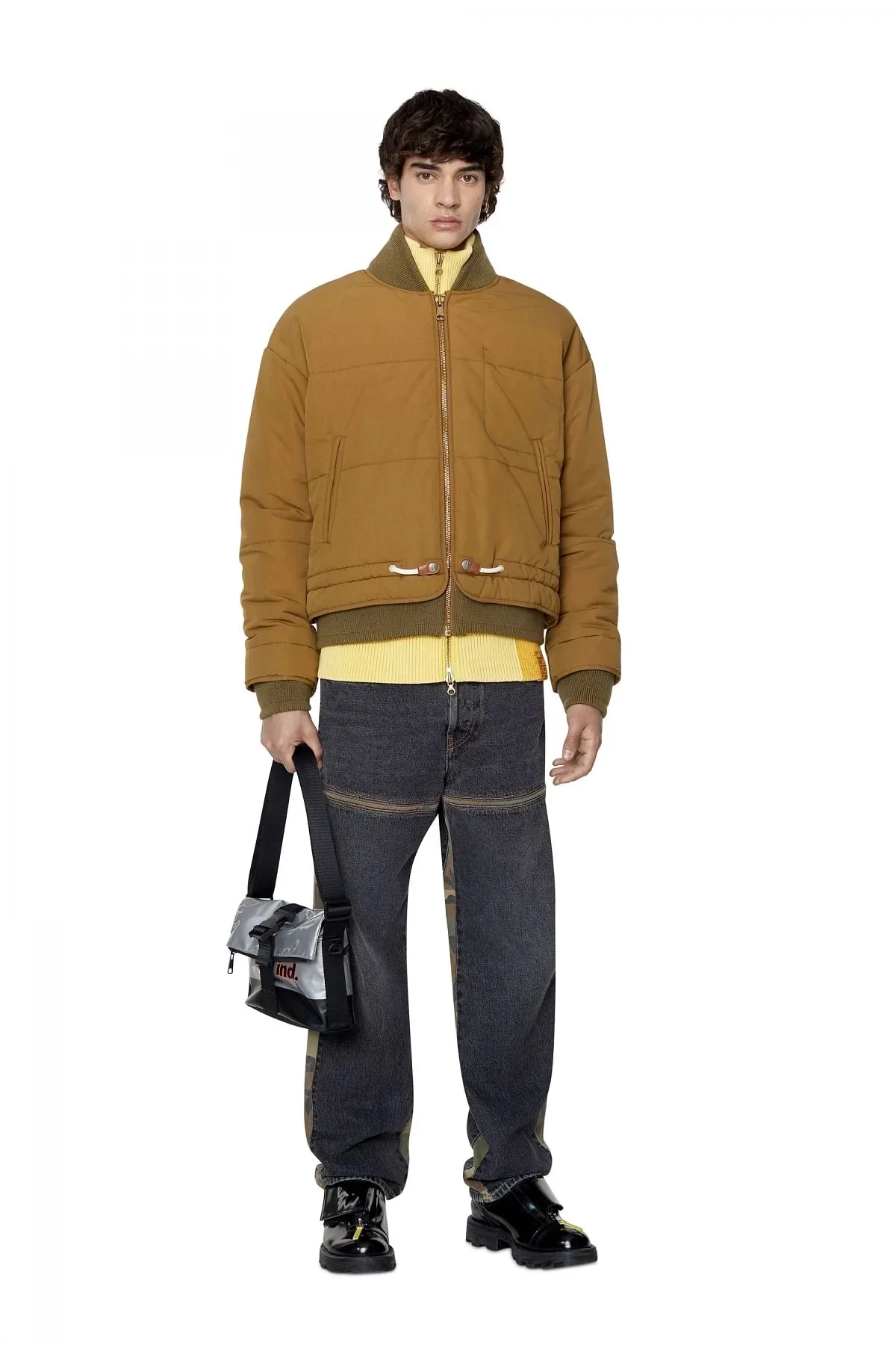 Green Padded bomber jacket in peached twill
