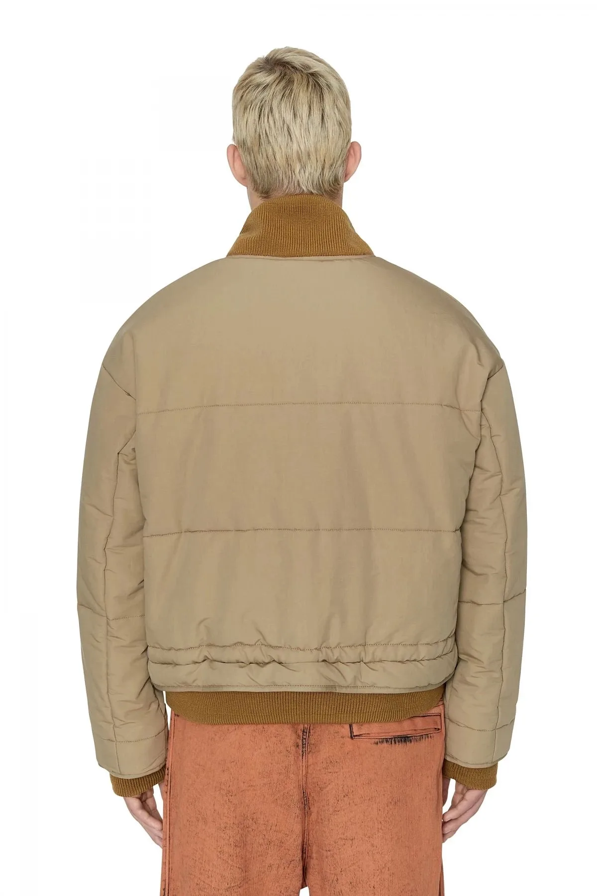 Beige Padded bomber jacket in peached twill