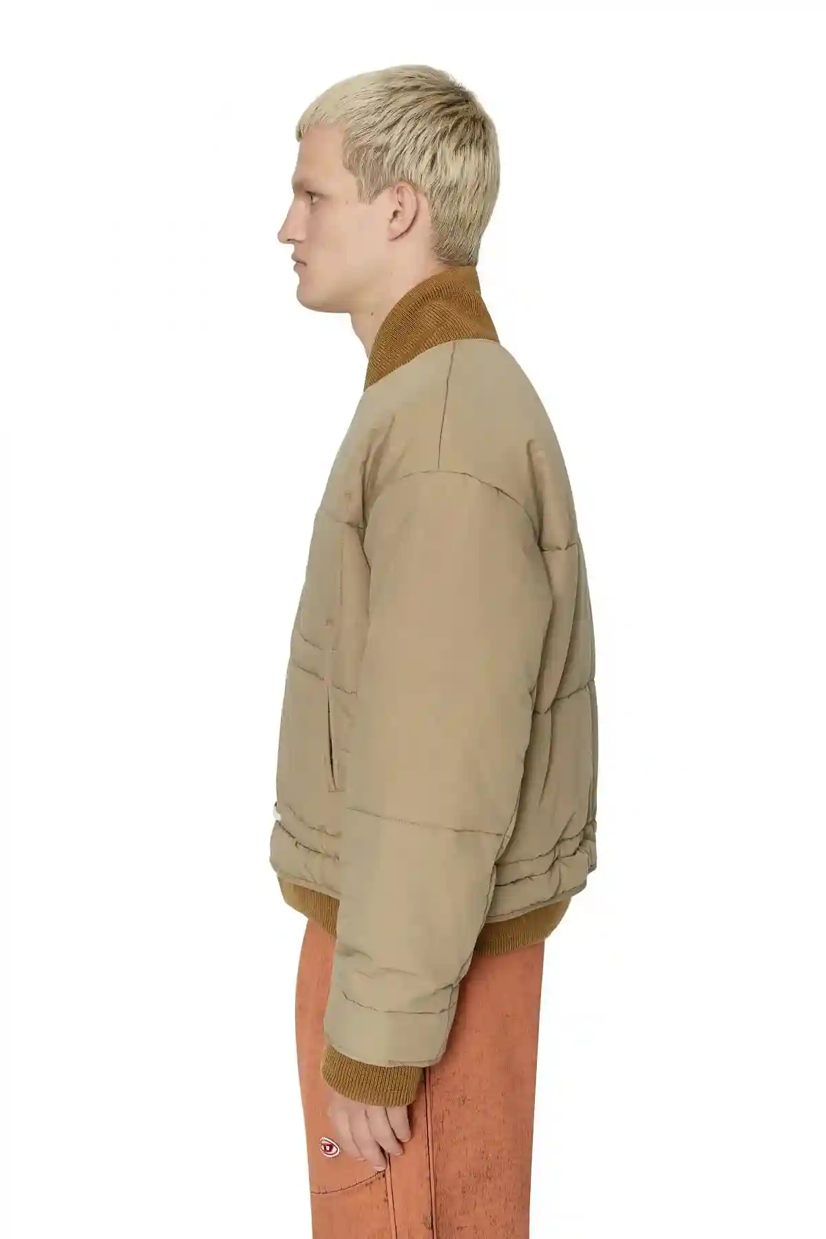 Beige Padded bomber jacket in peached twill