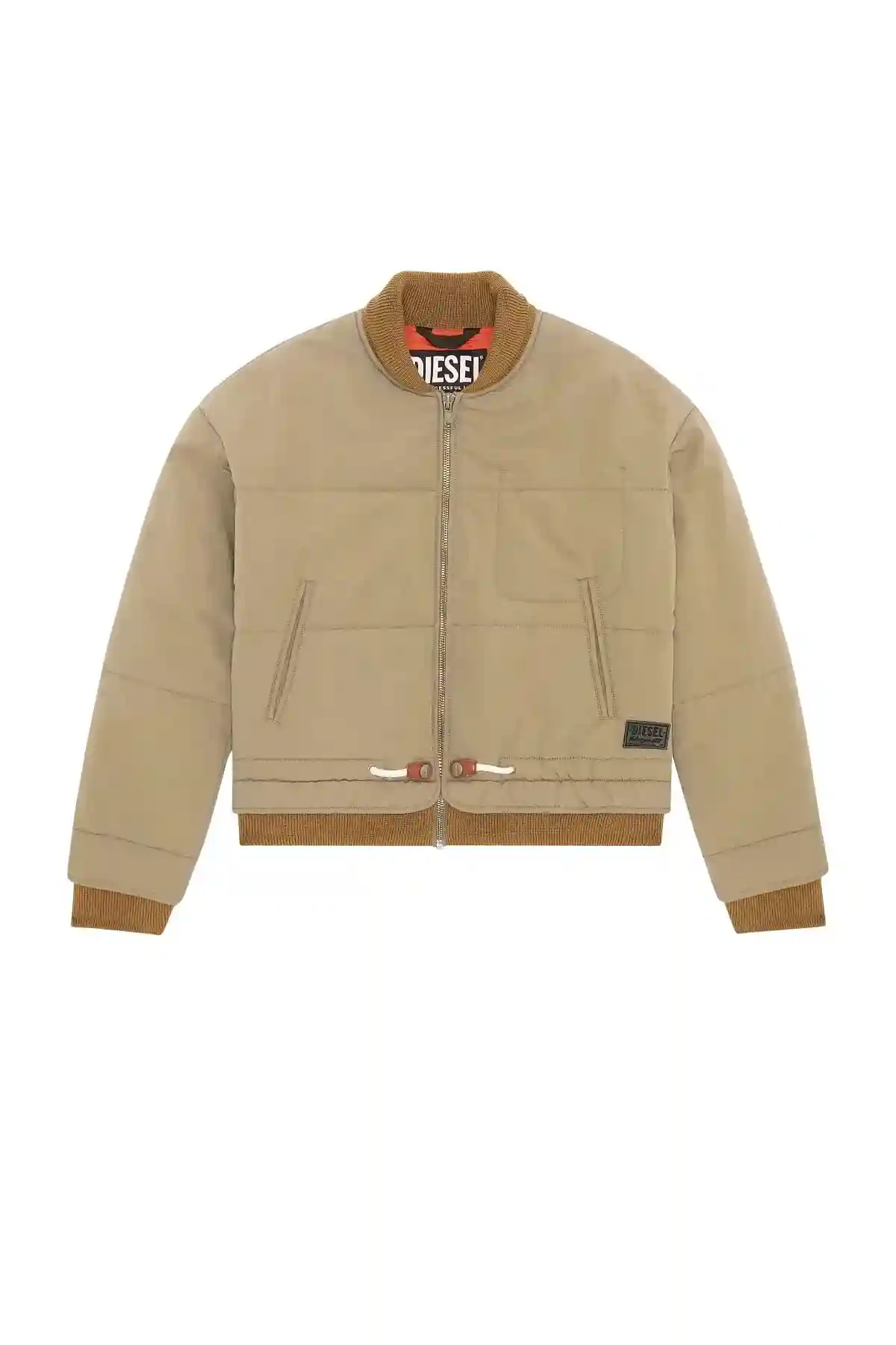 Beige Padded bomber jacket in peached twill