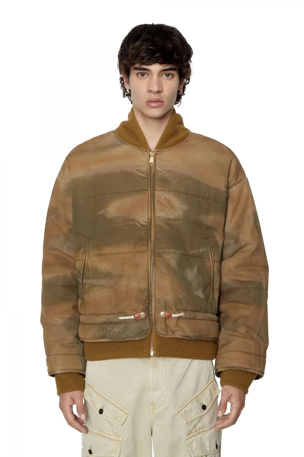 Green Padded bomber jacket in camo cotton