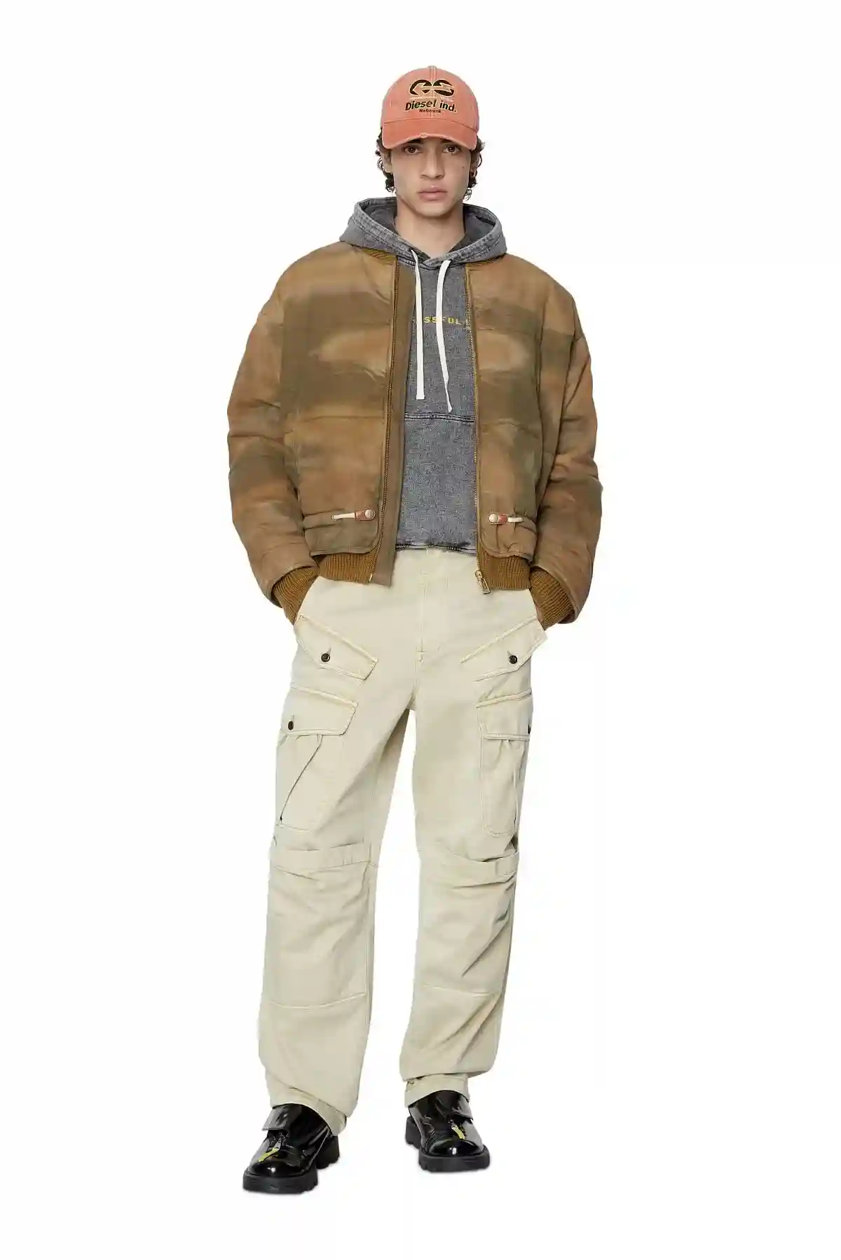Green Padded bomber jacket in camo cotton