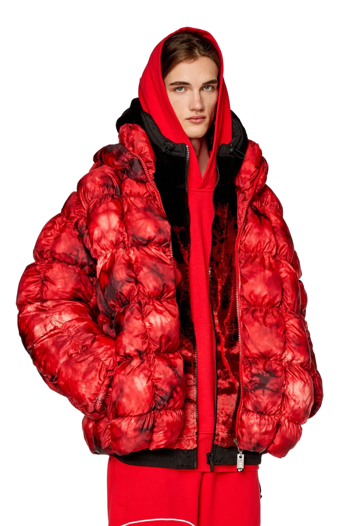 Red Smocked padded ripstop jacket