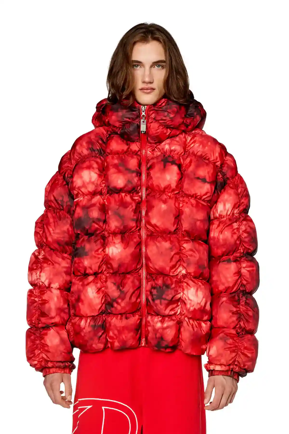 Red Smocked padded ripstop jacket