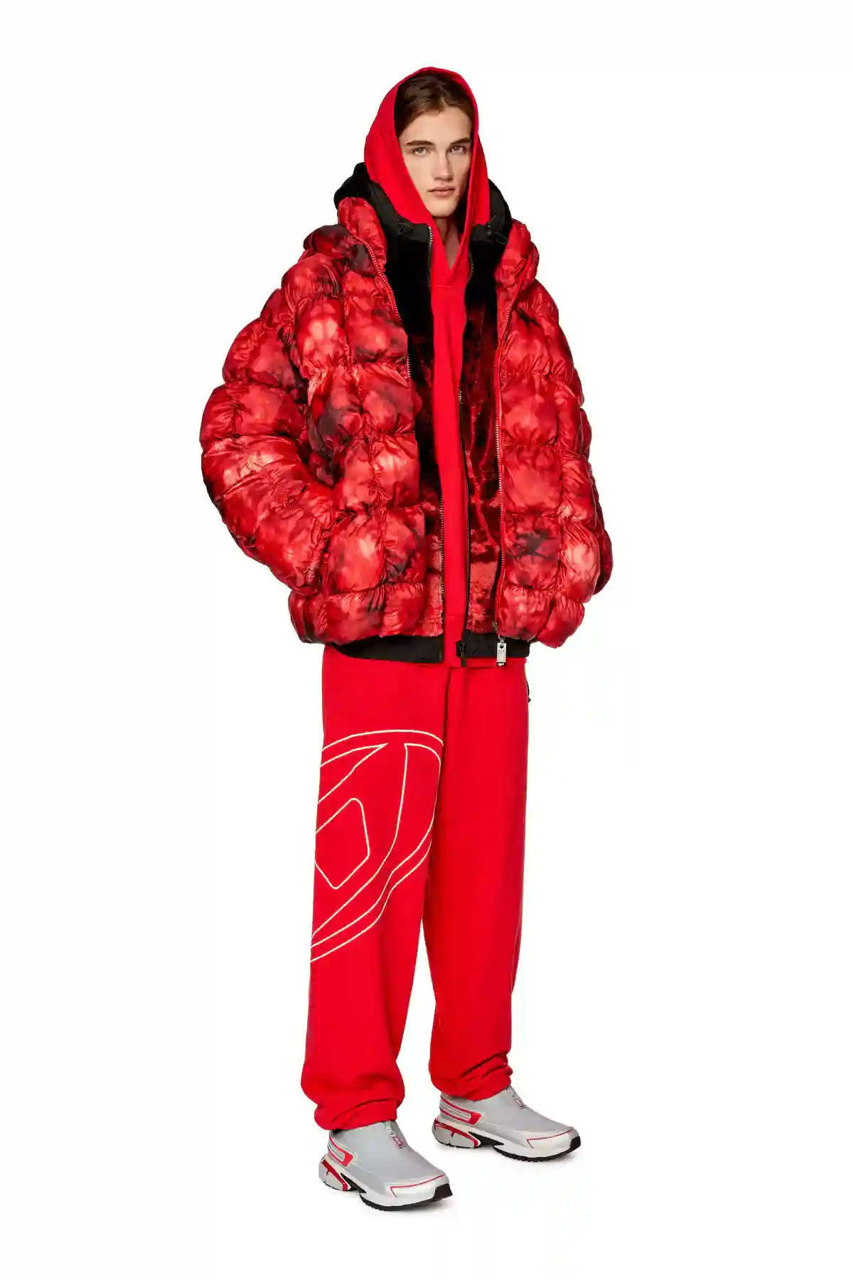 Red Smocked padded ripstop jacket